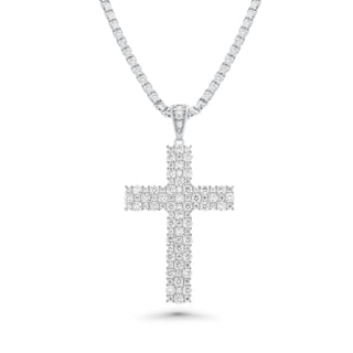 Large Iced Out Pavé Cross Moissanite Pendant in sterling silver