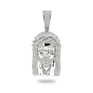 Large Jesus piece with crown of thorns moissanite pendant in sterling silver