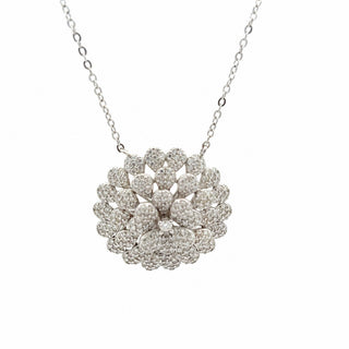 Large multi-tier pavé flower moissanite necklace in sterling silver