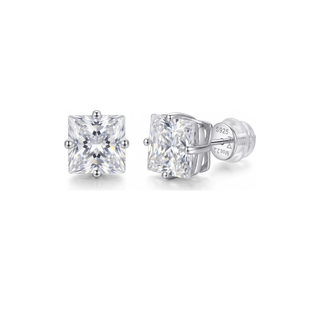 Large Princess-Cut Solitaire Moissanite Stud Earrings in sterling silver