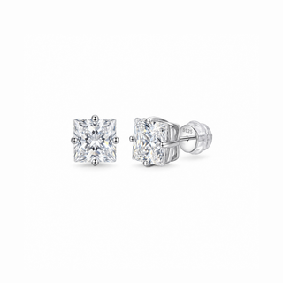 Large Princess-Cut Solitaire Moissanite Stud Earrings in yellow gold over sterling silver