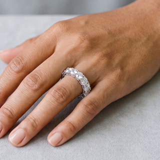 Large Round Eternity Band with Beaded Gallery Moissanite Ring in sterling silver, worn on hand