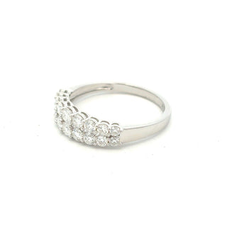 Large round half eternity band moissanite ring in sterling silver