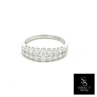 Large round half eternity band moissanite ring in sterling silver, view 2