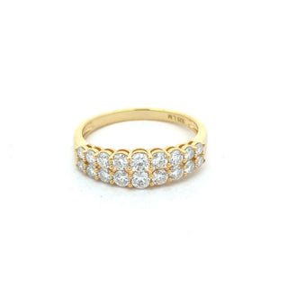 Large round half eternity band moissanite ring in yellow gold vermeil over sterling silver