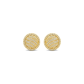 Large round pavé dome moissanite stud earrings in yellow gold vermeil over sterling silver
