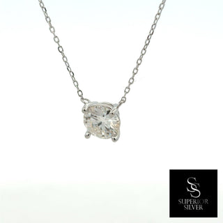 Large round solitaire moissanite necklace in sterling silver, view 3
