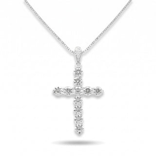 Large Round Stone Cross Moissanite Pendant in Sterling Silver on chain