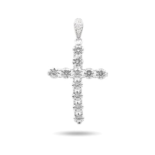 Large Round Stone Cross Moissanite Pendant in sterling silver