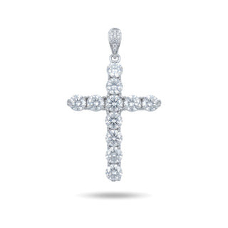 Large Round Stone Cross Moissanite Pendant in sterling silver, view 2