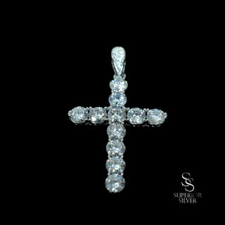 Large Round Stone Cross Moissanite Pendant in sterling silver, view 3