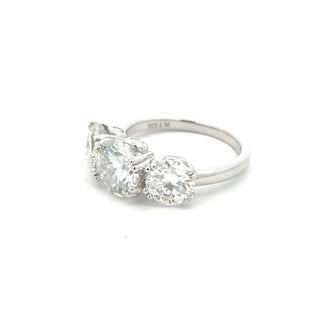 Large round three-stone moissanite ring in sterling silver