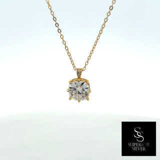 Large solitaire pavé bail moissanite necklace in yellow gold vermeil over sterling silver, view 2