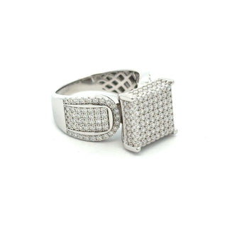 Large square pavé cocktail moissanite ring in sterling silver