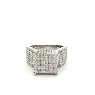 Large square pavé cocktail moissanite ring in sterling silver, view 2