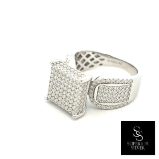 Large square pavé cocktail moissanite ring in sterling silver, view 3
