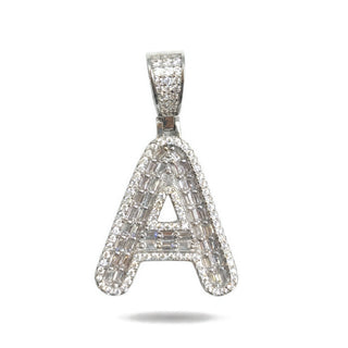 Superior Silver block initial letter A pendant in 925 sterling silver with pave-set cubic zirconia stones.