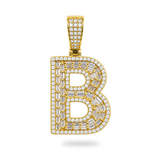Superior Silver block letter B pendant in 14kt gold over sterling silver with pave-set cubic zirconia stones