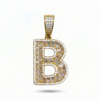 Superior Silver gold over sterling silver block letter B pendant with pave-set cubic zirconia stones