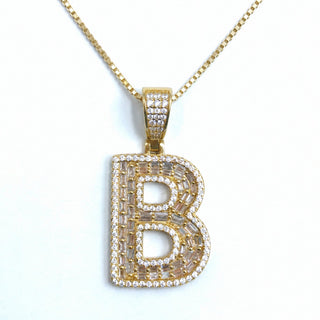 Superior Silver gold initial B pendant featuring pave-set cubic zirconia stones on a gold over sterling silver base.