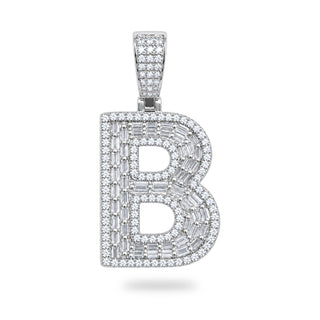 Letter B Initial Pendant with CZ, 925 Sterling Silver
