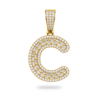 Letter C Initial Pendant with CZ, 14kt Gold Over 925 Sterling Silver