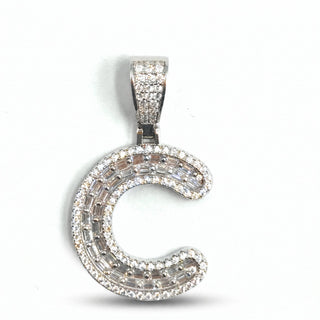 Superior Silver letter C pendant in 925 sterling silver featuring pave-set cubic zirconia stones in a block design.