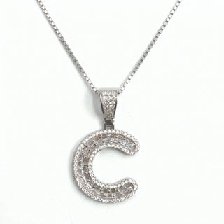 Superior Silver letter C pendant in 925 sterling silver with pave-set cubic zirconia stones on a silver chain