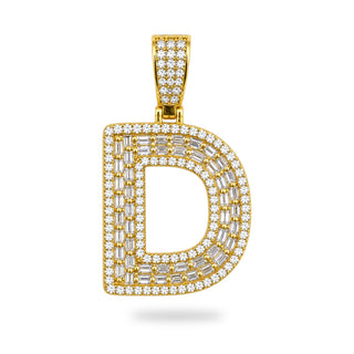 Superior Silver gold initial D pendant featuring pave-set cubic zirconia stones on 14kt gold over sterling silver.