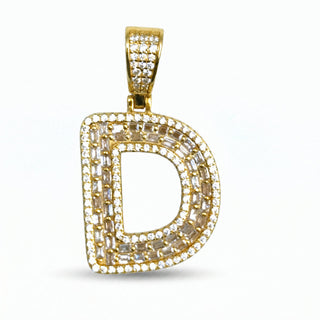 Superior Silver gold initial D pendant featuring pave-set cubic zirconia stones in a block letter design.