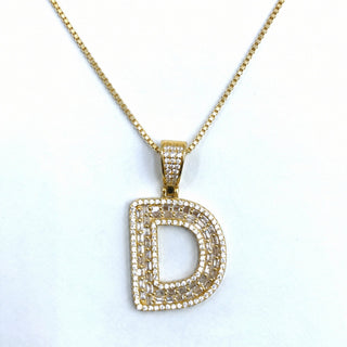 Superior Silver gold initial letter D pendant featuring pave-set cubic zirconia stones on a delicate gold chain.