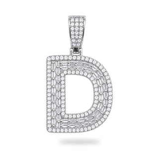 Letter D Initial Pendant with CZ, 925 Sterling Silver