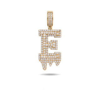 Letter E Initial 10K Yellow Gold Natural Diamond Pendant close up