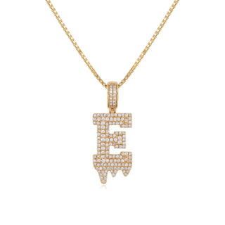 Letter E Initial 10K Yellow Gold Natural Diamond Pendant on chain