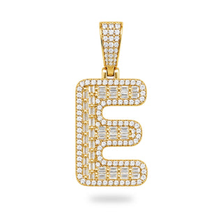 Letter E Initial Pendant with CZ, 14kt Gold Over 925 Sterling Silver