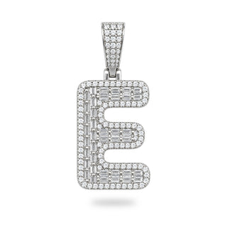 Superior Silver letter E block pendant in 925 sterling silver featuring pave-set cubic zirconia stones