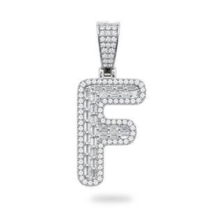 Letter F Initial Pendant with CZ, 925 Sterling Silver