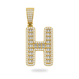 Superior Silver gold initial H pendant featuring pave-set cubic zirconia stones in a block letter design.