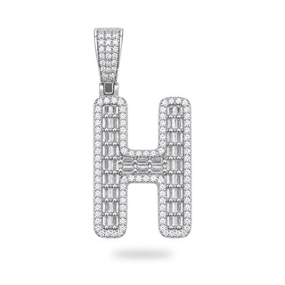 Letter H Initial Pendant with CZ, 925 Sterling Silver