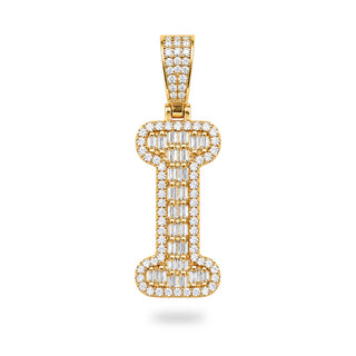 Letter I Initial Pendant with CZ, 14kt Gold Over 925 Sterling Silver
