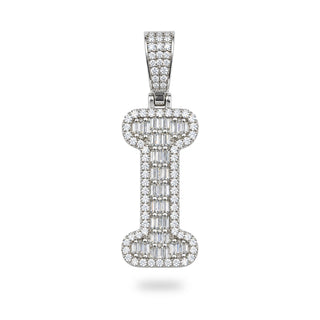 Superior Silver block letter I pendant in 925 sterling silver with pave-set cubic zirconia stones