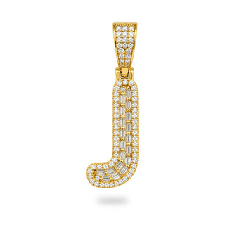 Superior Silver letter J pendant in 14kt gold over sterling silver with pave-set cubic zirconia stones
