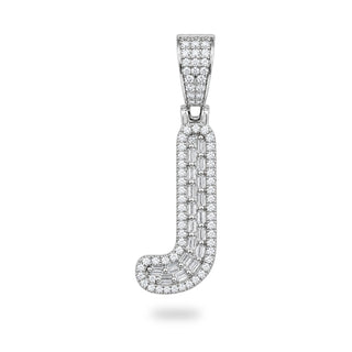 Letter J Initial Pendant with CZ, 925 Sterling Silver
