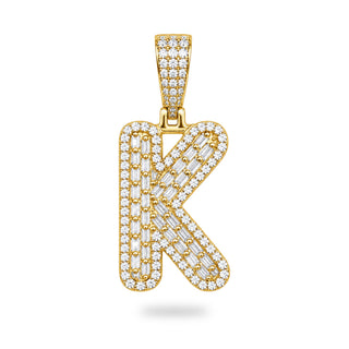 Letter K Initial Pendant with CZ, 14kt Gold Over 925 Sterling Silver