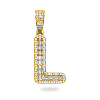 Superior Silver gold over sterling silver letter L pendant featuring pave-set cubic zirconia stones