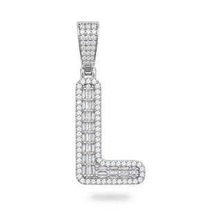Letter L Initial Pendant with CZ, 925 Sterling Silver