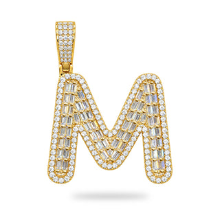 Letter M Initial Pendant with CZ, 14kt Gold Over 925 Sterling Silver