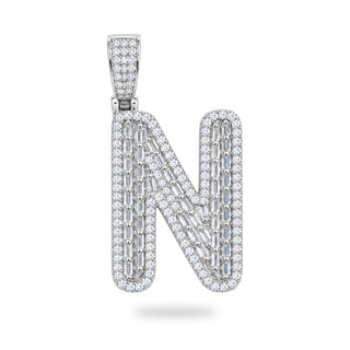 Letter N Initial Pendant with CZ, 925 Sterling Silver