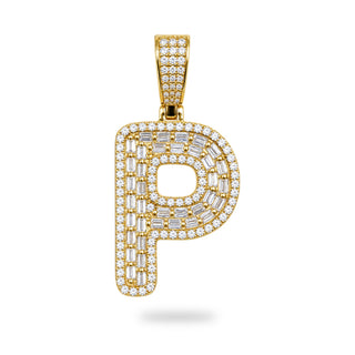 Superior Silver letter P pendant in 14kt gold over sterling silver with pave-set cubic zirconia stones