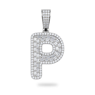 Letter P Initial Pendant with CZ, 925 Sterling Silver